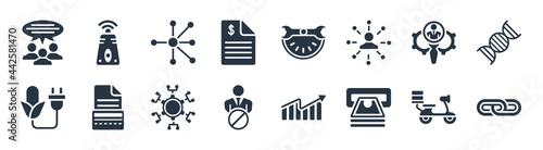 general filled icons. glyph vector icons such as affiliate link, atm cash, impeachment, biomass energy, hr services, advertising networks, build time, active sensor sign isolated on white