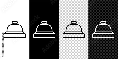 Set line Hotel service bell icon isolated on black and white, transparent background. Reception bell. Vector