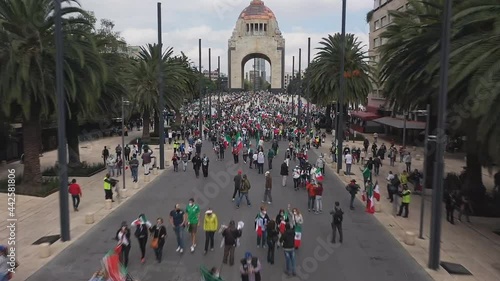 Zocalo or Constitution Square, the main square of Mexico. Aerial view of protesters, demonstrators against Mexican President Andres Manuel Lopez Obrador. (September 2020) photo