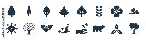 nature filled icons. glyph vector icons such as black locust tree, polar, landscape, knapweed, poppy, ovate, linden leaf, willow leaf sign isolated on white background.