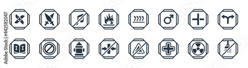 signs filled icons. glyph vector icons such as no shower, addition, no packing, instruction, addition thick, no music, heat, weapons sign isolated on white background.