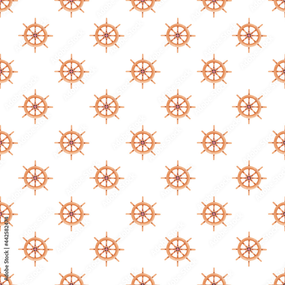 custom made wallpaper toronto digitalSeamless pattern of a brown ship wheel on the white background