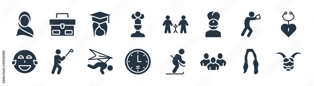user filled icons. glyph vector icons such as satyr, family avatars, round wall clock, laughing smile, catcher, graduate girl, gay family, businessman briefcase sign isolated on white background. user filled icons. glyph vector icons such as satyr, family avatars, round wall clock, laughing smile, catcher, graduate girl, gay family, businessman briefcase sign isolated on white background.