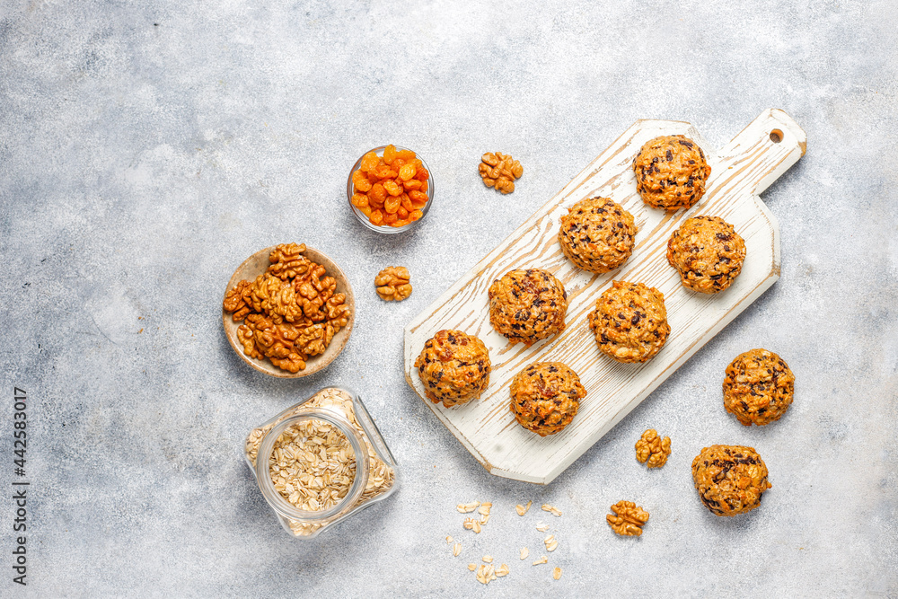 Homemade oatmeal cookies with raisins and walnuts. Homemade oatmeal cookies with raisins and walnuts.