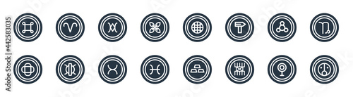 zodiac filled icons. glyph vector icons such as fortitude, lifes challenges, pisces, hypocrisy, silver, still, earth, aries sign isolated on white background.