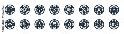 zodiac filled icons. glyph vector icons such as scorpio, coagulation, toughness, justice, gemini, precipitation, vinegar, gods shield sign isolated on white background.