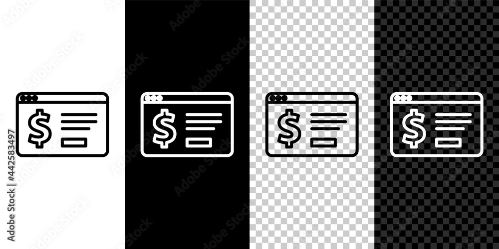 Set line Online banking with dollar icon isolated on black and white, transparent background. Sending money around the world, money transfer, financial transaction. Vector Set line Online banking with dollar icon isolated on black and white, transparent background. Sending money around the world, money transfer, financial transaction. Vector
