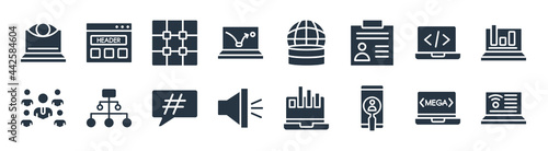 technology filled icons. glyph vector icons such as internet value, user research, call to action, leading, back end, raster images, web servers, semantic elements sign isolated on white