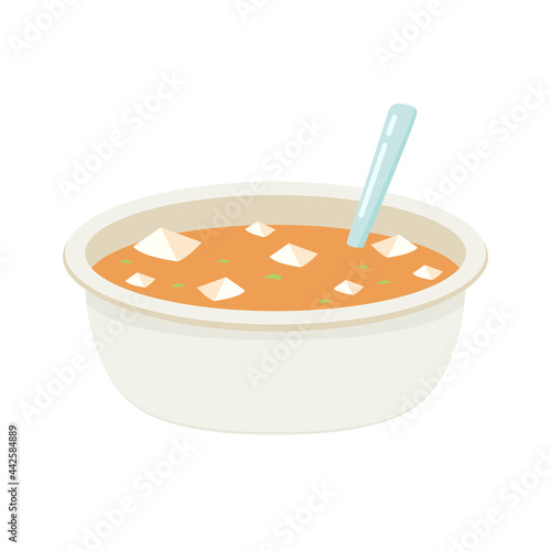 Tofu soup vector. soup in bowl vector.