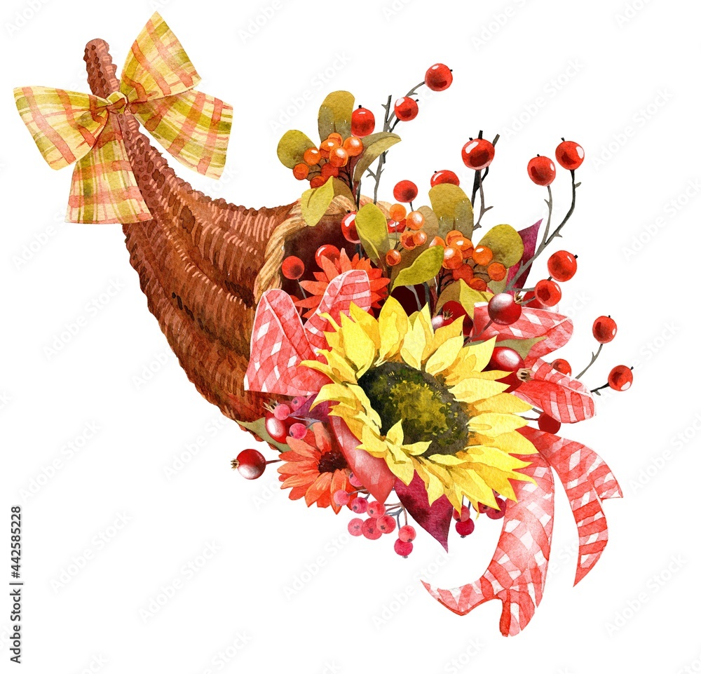Watercolor Fall Cornucopia clipart. Autumn Harvest Clip Art ...