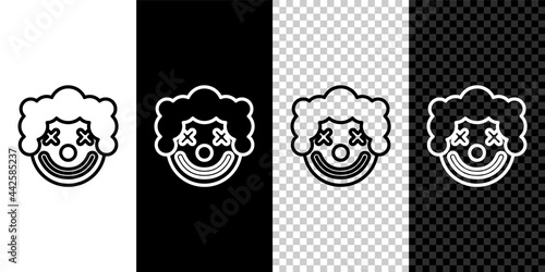 Set line Clown head icon isolated on black and white, transparent background. Vector