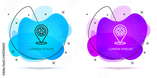 Line Location peace icon isolated on white background. Hippie symbol of peace. Abstract banner with liquid shapes. Vector