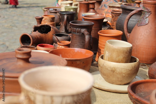 pottery on the counter of the market