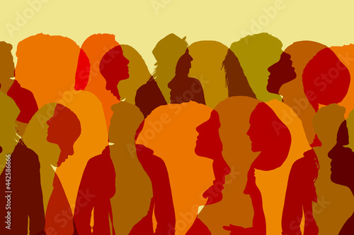 group of people illustraion, silhouettes of heads