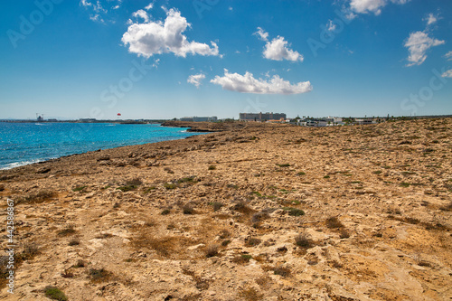 Ayia Napa cityscape with Nissi beach, Cyprus.