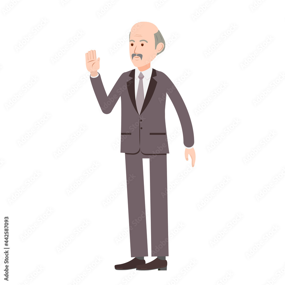 Elderly man in a suit. A bald and gray-haired man. A vector image of a person for animation. Editable strokes. All details on separate layers with names
