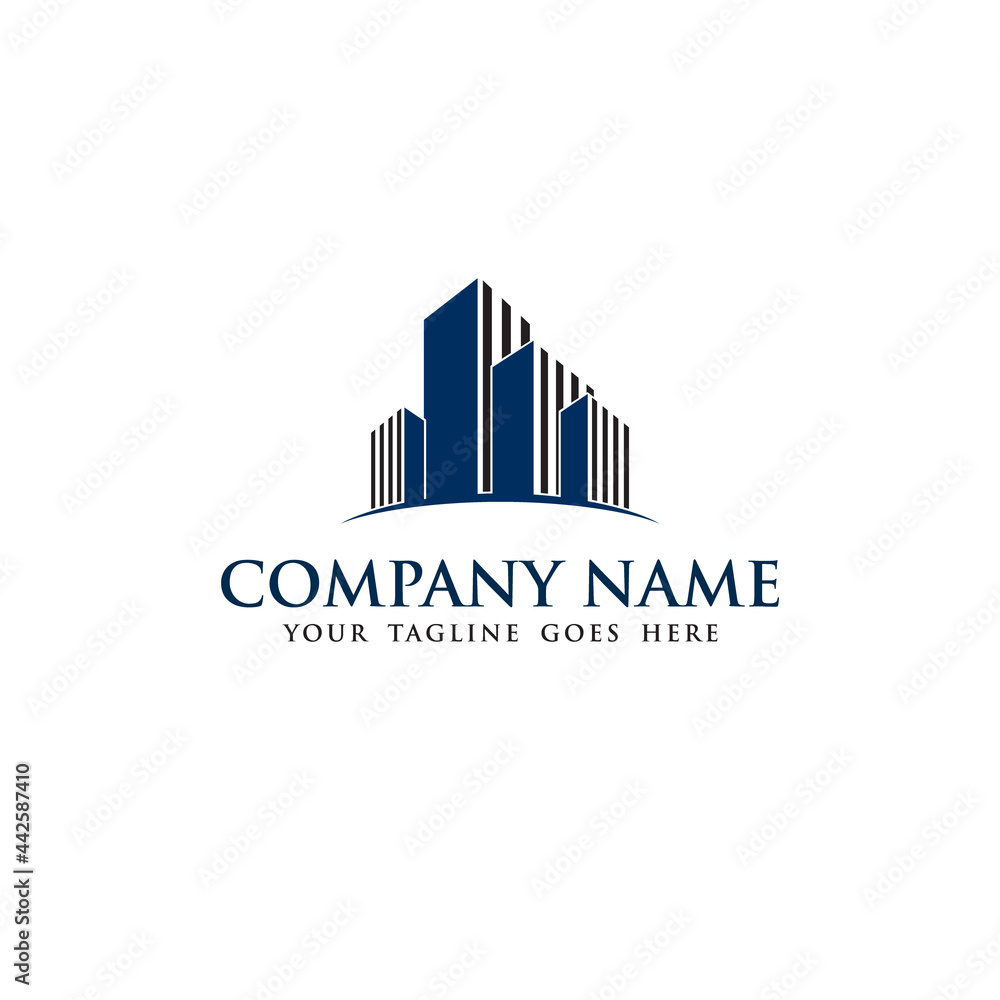 ILLUSTRATION SKYSCRAPERS VECTOR LOGO TEMPLATE, REAL ESTATE COMPANY, DESIGN ISOLATED