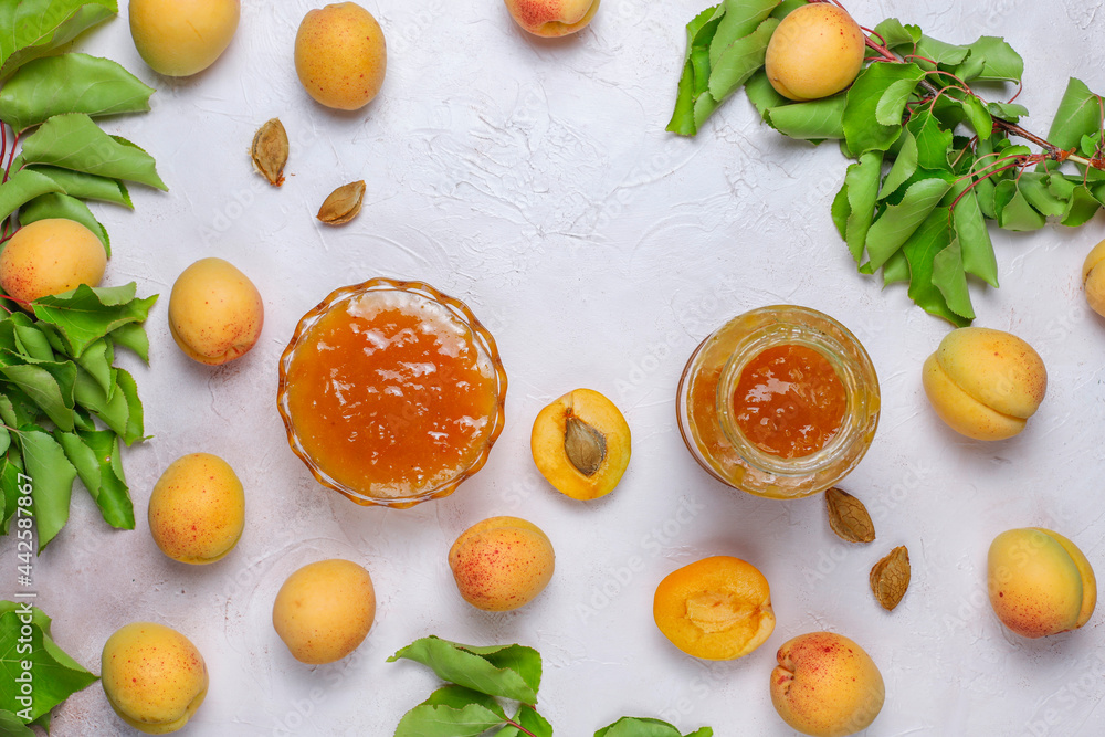 Delicious homemade jam with ripe apricots. Delicious homemade jam with ripe apricots.