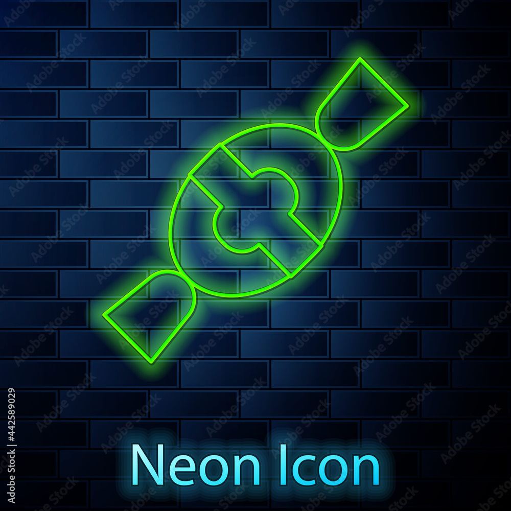 Glowing neon line Candy icon isolated on brick wall background. Happy Halloween party. Vector Glowing neon line Candy icon isolated on brick wall background. Happy Halloween party. Vector