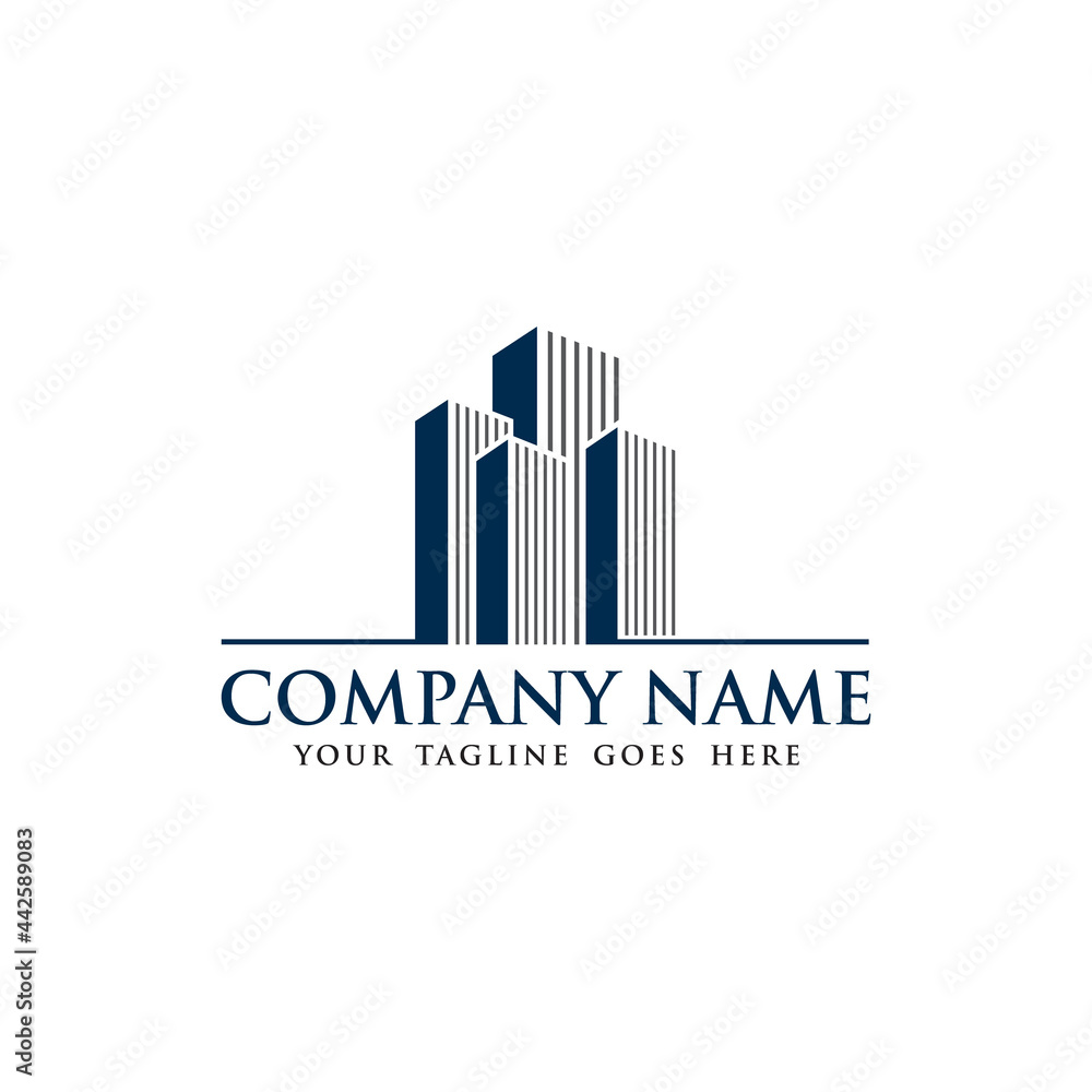 VECTOR ILLUSTRATION SKYSCRAPERS LOGO TEMPLATE, REAL ESTATE COMPANY, DESIGN ISOLATED