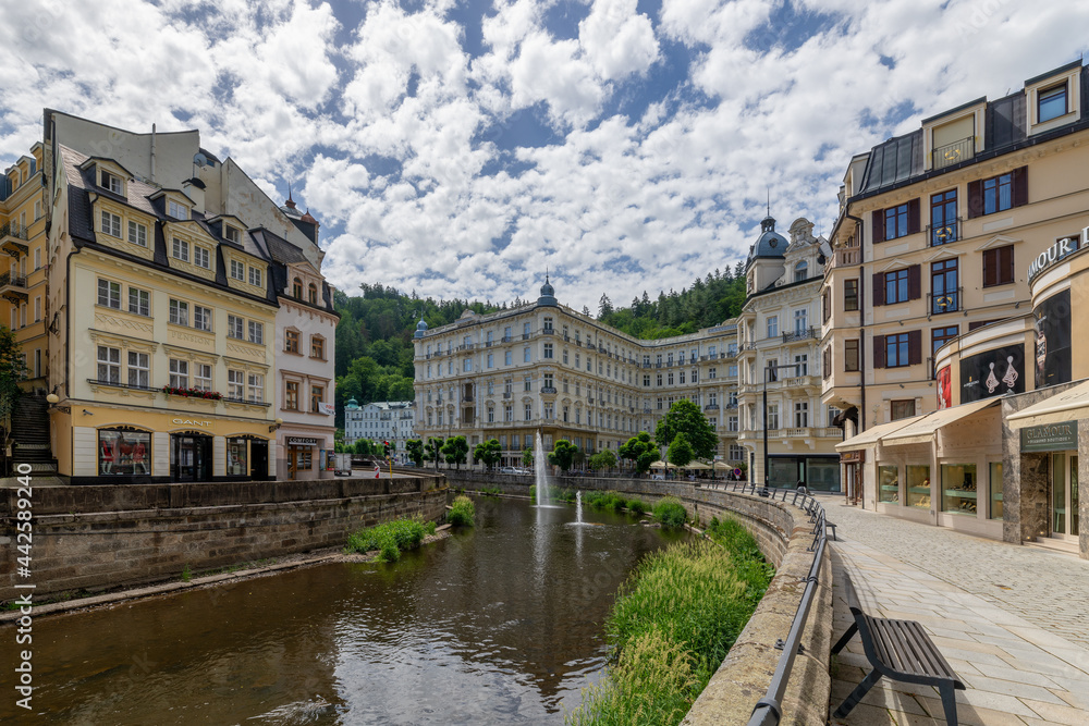 Spa architecture of famous great Czech spa town Karlovy Vary (Karlsbad) in the western part of the Czech Republic, Europe