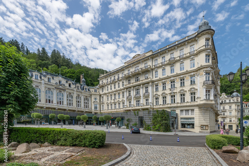 Spa architecture of famous great Czech spa town Karlovy Vary (Karlsbad) in the western part of the Czech Republic, Europe