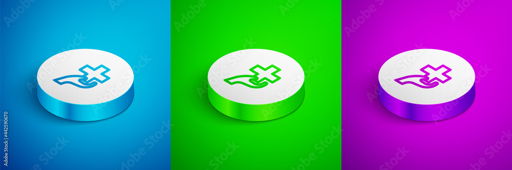 Isometric line Heart with a cross icon isolated on blue, green and purple background. First aid. Healthcare, medical and pharmacy sign. White circle button. Vector Isometric line Heart with a cross icon isolated on blue, green and purple background. First aid. Healthcare, medical and pharmacy sign. White circle button. Vector