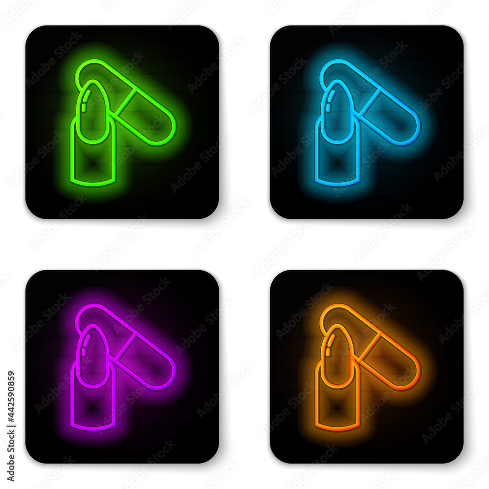 Glowing neon line Nail file icon isolated on white background. Manicure tool. Black square button. Vector Glowing neon line Nail file icon isolated on white background. Manicure tool. Black square button. Vector