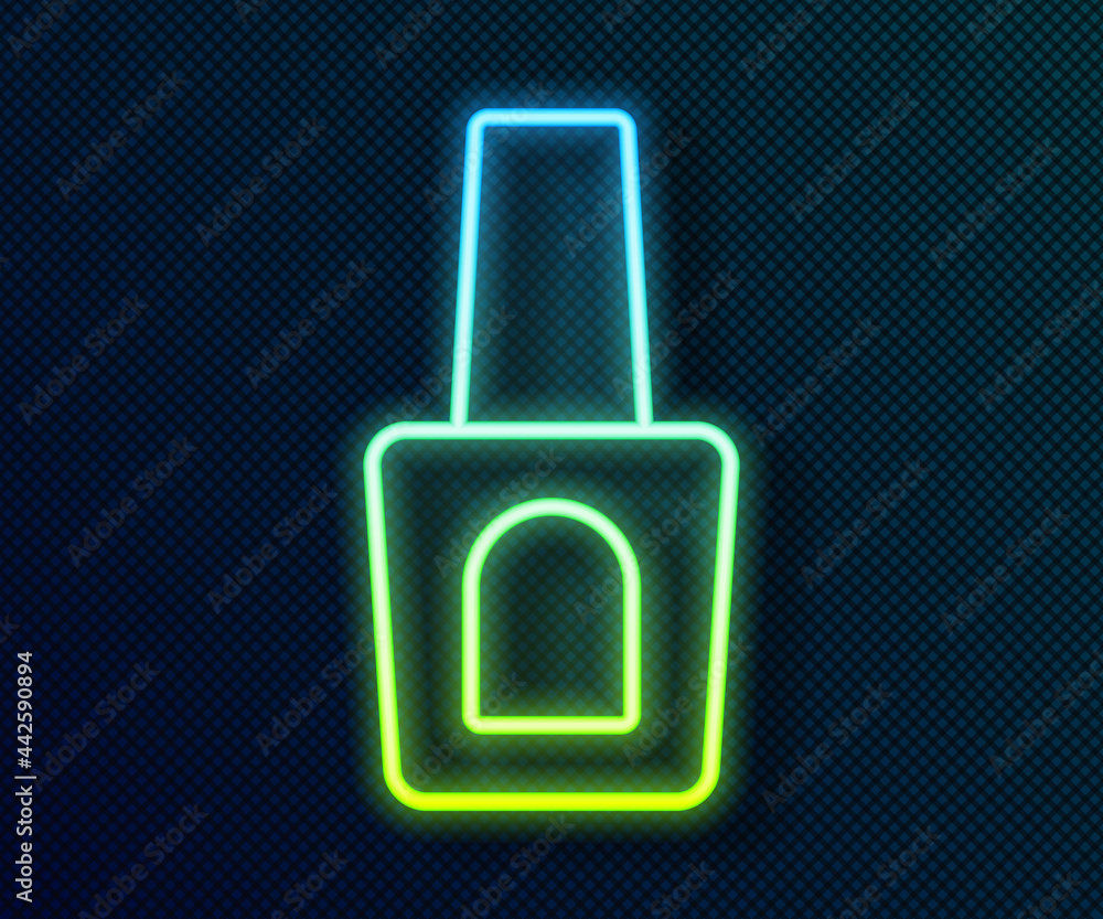 Glowing neon line Bottle of nail polish icon isolated on black background. Vector Glowing neon line Bottle of nail polish icon isolated on black background. Vector
