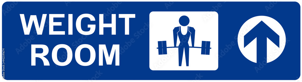 A sign that indicates the gym room or weight room.