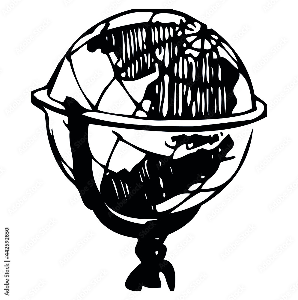 Old, retro geographic Earth globe with grid, latitude, longitude