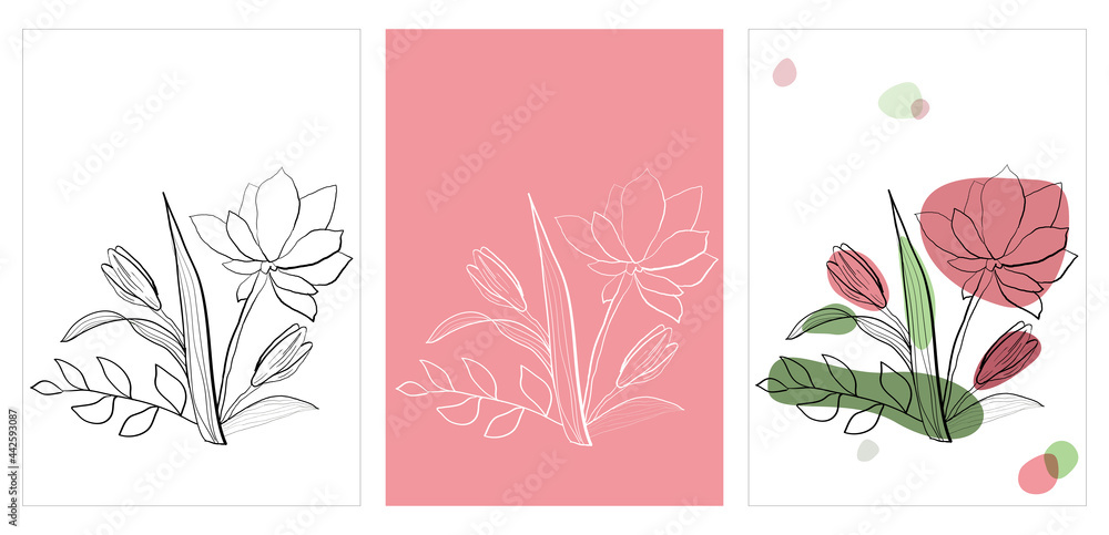 Hand drawn lilies bouquet silhouette set