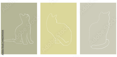 Hand drown silhouette cats set
