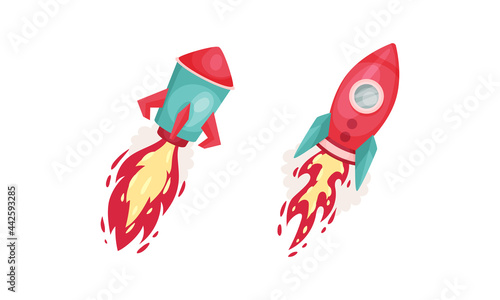 Bright Space Rocket with Reactive Booster Vector Set