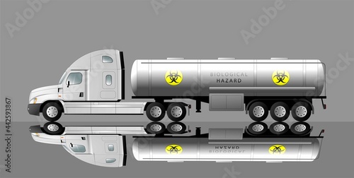 Modern American car with a semi-trailer tank for transportation of liquid biohazardous waste