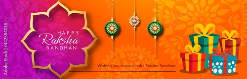 Rakhi Festival Background Design with Creative Rakhi Illustration, Indian festival Raksha Bandhan Vector Illustration with hindi text 'raksha bandhan'