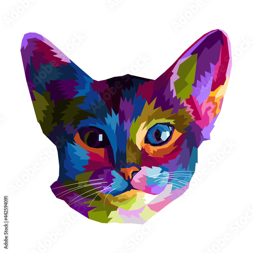 colorful cat pop art portrait premium vector isolated decoration, cat lover poster design, head cat illustration