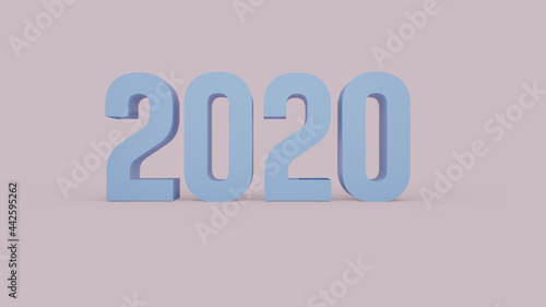 2020 blue bold letters on pink 3d-illustration
