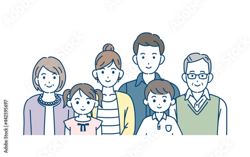 三世代家族 親子 家族の集まり 笑顔 上半身 イラスト素材