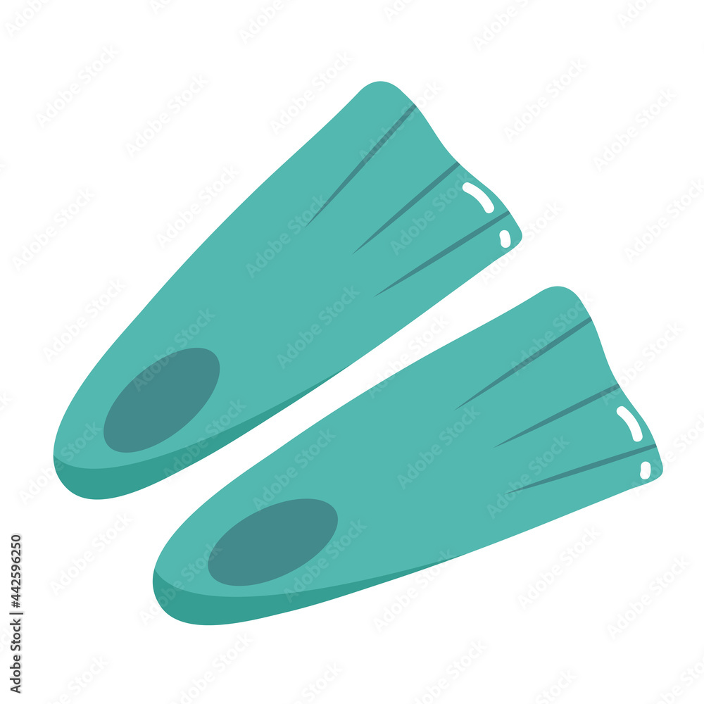 Vector illustration of swimming flippers isolated on white background. Swimming equipment, beach stuff Vector illustration of swimming flippers isolated on white background. Swimming equipment, beach stuff