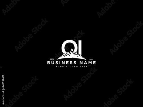 Letter OI Logo, mountain oi logo icon vector for river forest hill landscape silhouette image design