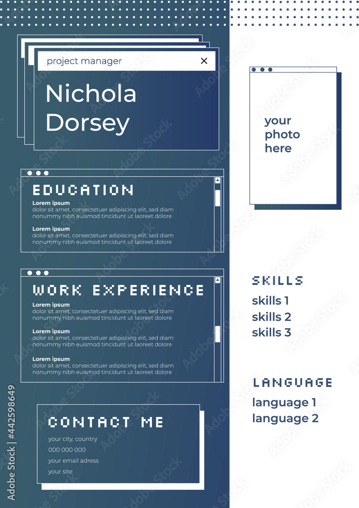 Naklejka premium cv IT resume windows retrowave work template 90s