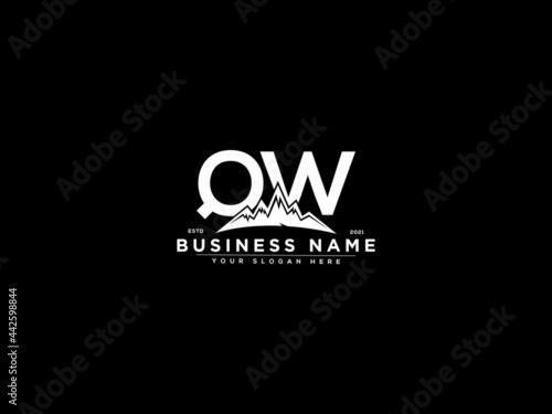 Letter QW Logo, mountain qw logo icon vector for river forest hill landscape silhouette image design photo