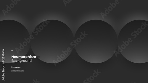 Abstract Background, Homepage, Landing page, Wallpaper Designs. Monochrome dark illustration. 3d geometric shapes. Decorative neumorphism backdrop.