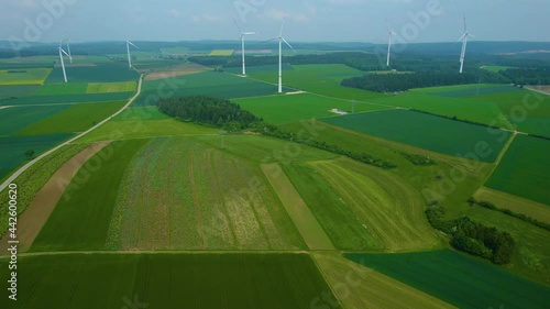 Aerial view around the village Ohmenheim in Germany, Bavaria on a cloudy rainy day in Spring photo