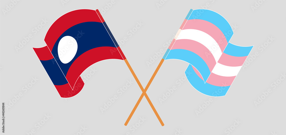 Crossed and waving flags of Laos and Transgender Pride Crossed and waving flags of Laos and Transgender Pride