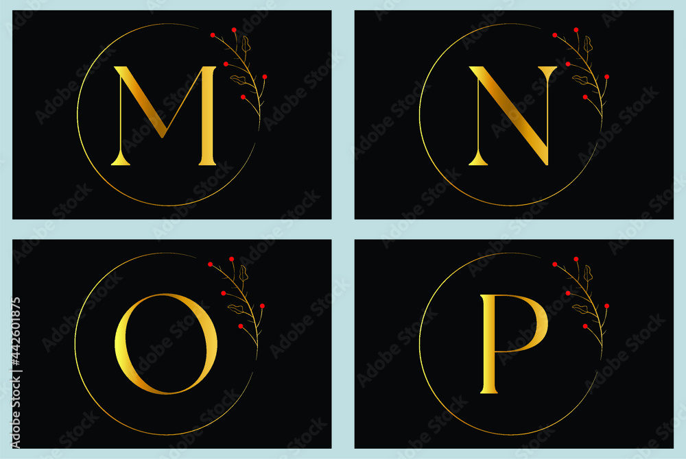 initial letter monogram Floral black and gold hand drawn alphabet ...