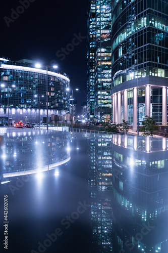 Night city landscape with skyscrapers of the Moscow-City business center