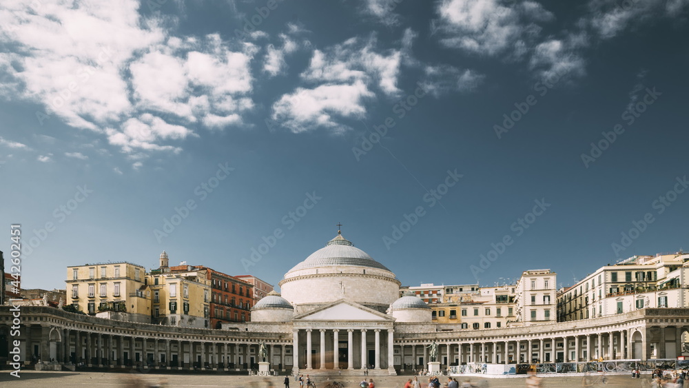 Naples, Italy. Famous Royal Basilica of San Francesco di Paola in the Piazza del Plebiscito