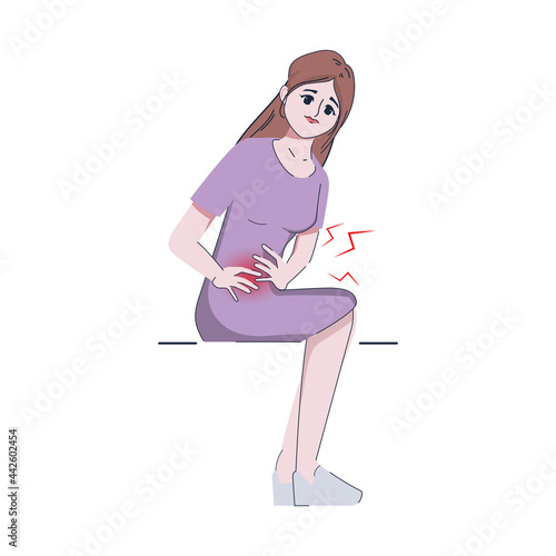 Woman is stomach and have period.